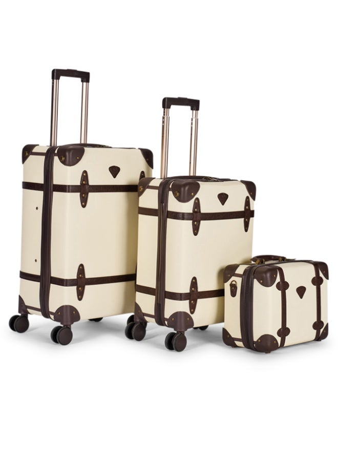 LIMRA Travel Bags Classic Leather Luggage 4 Pcs Set Beige/Dark Brown 28''-24''-20'''-14'''Inches - Image 3